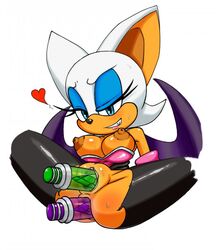 2d anal anal_insertion anthro bat breasts breasts_out chaos_drive clothes color dildo double_dildo double_penetration female female_only front_view fur furry marthedog mobian mobian_(species) mobian_bat nipples pussy rouge_the_bat sega smile solo sonic_(series) sonic_adventure_2 sonic_the_hedgehog_(series) spread_legs tagme vaginal_insertion vulva