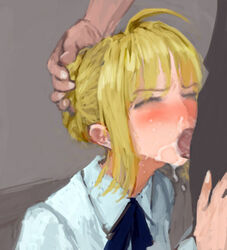 artoria_pendragon cum cum_in_mouth cum_inside cum_out_nose deepthroat fate/zero fate_(series) fellatio female irrumatio male saber straight trodh