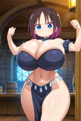 ai_generated black_hair blue_eyes dancing elma_(dragon_maid) female huge_breasts miss_kobayashi's_dragon_maid short_hair two-tone_hair