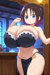 ai_generated black_hair blue_eyes dancing elma_(dragon_maid) female huge_breasts miss_kobayashi's_dragon_maid short_hair two-tone_hair