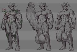 1boy 2025 abs balls beefy broad_shoulders clariarikari demon erection eye_patch flaccid fungi_rugimuffin horns hyper_balls hyper_penis knot knotted_penis male male_only medial_ring medial_ringed_humanoid_penis monochrome muscular_arms muscular_male muscular_thighs original_character pecs penis pierced_penis pointy_ears reference_sheet scales scars slit_pupils solo_male toned_arms toned_thighs veiny_muscles veiny_penis