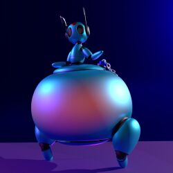 3d_(artwork) antennae_(anatomy) ass big_butt black_eyes blender_(artwork) blender_cycles_(artwork) blue_body clogged digital_media_(artwork) expansion female hi_res huge_butt hyper_pear inflation iterator_(rain_world) looks_to_the_moon_(rain_world) machine mechadove monobutt monobutt_expansion mouthless null plug rain_world robot simple_background solo videocult
