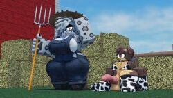 3d anthro brown_fur canine clothed_female_nude_male cow_print farmgirl feline floppy_ears furry male/female nekomaniaa roblox roblox_avatar robloxian self_upload snow_leopard
