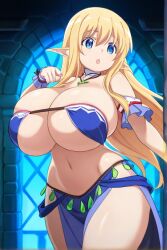 ai_generated blonde_hair blue_eyes dancing elf female huge_breasts long_hair tiffania_westwood zero_no_tsukaima