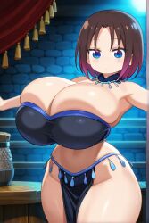 ai_generated black_hair blue_eyes dancing elma_(dragon_maid) female huge_breasts miss_kobayashi's_dragon_maid short_hair two-tone_hair