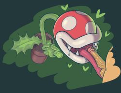 2025 balls bodily_fluids disembodied_penis duo elemental_creature fellatio flora_fauna gemsum genitals green_penis heart_symbol leaf licking male mario_bros masturbation nintendo non-human not_furry oral penile penis penis_on_tongue piranha_plant plant saliva sex sharp_teeth simple_background tan_penis teeth tongue toony