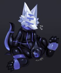 4_toes absurd_res anthro blue_eyes bodily_fluids bulge clothing feet glistening glistening_clothing glistening_skinsuit hi_res latex latex_clothing latexm4n male null null_bulge reptile scalie shy skinsuit solo suit sweat tight_clothing toes