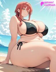 1girls 2026 ai_assisted ai_generated anime artist_name beach big_breasts bikini bird black_bikini blue_sky breasts bust chainsaw_man cloud curvy day explicit female heavy_breasts hi_res high_quality high_resolution highres horizon huge_boobs huge_breasts lushpeach makima_(chainsaw_man) massive_breasts ocean patreon patreon_username plump red_hair sand seagull shore sky stable_diffusion swimsuit thighs voluptuous water watermark waves