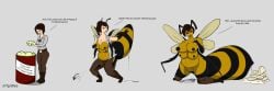 1girls 4_breasts abdomen_growth absurd_res animal_humanoid antennae_(anatomy) arm_growth arthropod arthropod_abdomen arthropod_humanoid artist_name bee_humanoid belt black_text blush bodily_fluids bottomwear breast_growth breasts broodmother brown_belt brown_bottomwear brown_clothing brown_hair brown_pants camera clothing dialogue digital_drawing_(artwork) digital_media_(artwork) egg egg_laying english_description english_text erect_nipples female female_only genital_fluids grey_background growth hi_res human human_to_humanoid humanoid hymenopteran hymenopteran_humanoid insect_humanoid insects leaking_precum limb_growth mammal multi_breast mutation navel nipples pants precum queen_bee sandra_(tyrolea) sequence simple_background solo species_transformation text three_frame_image three_frame_sequence torn_clothing transformation transformation_sequence tyrolea wings yellow_wings