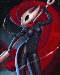 2025 abs breasts digital_media_(artwork) fanart female glossy hollow_knight hollow_knight:_silksong hornet_(hollow_knight) naked pussy red_cape scarlet_side sexy silksong sketch solo spear