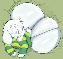 1boy anthro artist_name asriel asriel_dreemurr ass_bigger_than_head big_ass big_butt bottom_heavy bottom_heavy_femboy bottomless bottomless_male bubble_ass bubble_butt cheeks confused_expression enormous_ass femboy gay goat goat_ears huge_ass huge_butt hyper_ass hyper_butt shortstack shortstack_femboy simple_background thong thong_aside undertale undertale_(series) white_fur wobbling_ass yoshuacomoyoshu younger_male