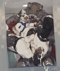 abs absurd_res after_anal anthro anus athletic balls barazoku baseball_cap black_body black_clothing black_footwear black_hair black_nipples black_penis black_socks bodily_fluids canid canine canis carrying_another carrying_partner clothed clothing cum cum_from_ass cum_in_ass cum_inside destroycode duo erection eye_roll footwear forced foreskin genital_fluids genitals hair hat headgear headwear hi_res humanoid_genitalia humanoid_penis male male/male mammal mirror mirror_reflection necktie nipples open_clothing open_shirt open_topwear penis rape reflection retracted_foreskin reverse_stand_and_carry_position saliva sex shirt snot socks spread_legs spreading standing standing_sex sweat tongue tongue_out topwear white_body wolf