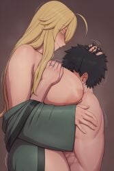 1boy 1girls 2026 ahoge areolae artoria_pendragon artoria_pendragon_(fate) bedroom big_breasts bigger_female black_hair blonde_hair blush breast_smother face_in_breasts fate/grand_order fate_(series) female fit fit_female fit_male fujimaru_ritsuka_(male) functionally_nude green_eyes half-closed_eyes hand_on_breast hand_on_head hi_res hug huge_breasts husband_and_wife indoors light-skinned_female light-skinned_male light_skin long_hair love loving_couple loving_embrace loving_gaze lvl_(sentrythe2310) male male/female married married_couple mature_female milf nipples nude_female obliques older_female older_female_and_younger_male plump ring robe romantic romantic_couple short_hair sidelocks sitting size_difference smile standing straight thick_thighs toned_male wedding_ring wholesome wife_and_husband