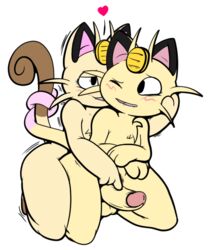 aintsmart balls blush heart male male_only meowth multiple_males nintendo no_humans penis pokémon_(species) pokemon pokemon_(species) shiny_meowth yaoi