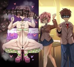1girls 2boys age_difference bandeau bed bedroom big_dom_small_sub bimbo bnwo bull cant_see_the_haters censored cheating cheating_girlfriend chocker cuckold cuckolding dark-skinned_male doki_doki_literature_club female heart hearts_around_head heels huge_cock imminent_oral imminent_sex interracial kanacorp kiss_mark kiss_mark_on_penis large_balls large_penis large_testicles male multiple_boys natsuki_(doki_doki_literature_club) netorare ntr pathetic_male penis penis_awe qos qos_tattoo raceplay school_uniform slut_collar smegma smegma_in_foreskin spread_legs table tattoo text text_on_face tube_top tubetop ugly_bastard