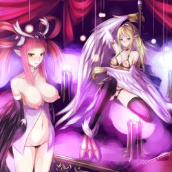 artist_request breasts harpie_channeler harpie_dancer highres monster_girl navel pointy_ears pussy wings yu-gi-oh!