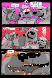 2026 age_difference andrew_(pizzatrash) anthro anthro_on_anthro black_border blush bodily_fluids border brother_(lore) brothers_(lore) close-up closed_eyes comic conor_(pizzatrash) devilsdozen dialogue drooling ear_twitch english_text eyebrows facial_hair father_(lore) father_and_child_(lore) father_and_son_(lore) flustered french_kissing fur group hair hi_res hunter_(pizzatrash) hyena incest_(lore) kissing looking_pleasured male male/male mammal motion_lines multiple_scenes narrowed_eyes nude onomatopoeia open_mouth open_smile orange_background overstimulation parent_(lore) parent_and_child_(lore) parent_and_son_(lore) pink_background red_background saliva saliva_on_tongue sibling_(lore) sideburns simple_background smile son_(lore) sound_effects spotted_hyena stubble swallowing sweat teeth text thought_bubble tongue tongue_out tongue_swirl trio tuft