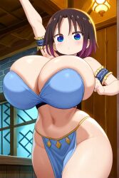 ai_generated black_hair blue_eyes dancing elma_(dragon_maid) female huge_breasts miss_kobayashi's_dragon_maid short_hair two-tone_hair