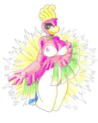 anthro anthrofied avian beak bird breasts female female_only ho-oh looking_at_viewer nintendo nipples nude pinup pitch-black-crow plain_background pokemon purple_eyes pussy smile solo talons white_background wings