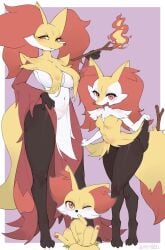 2025 2026 absurd_res anthro areola areola_slip big_breasts blush border bottomwear braixen breast_curtains breasts claws clothed clothing curtsey delphox dress evolutionary_family fangs female fennekin feral fire fuli_jeffery full-length_portrait fur generation_6_pokemon group hand_on_hip hi_res inner_ear_fluff looking_at_viewer masturbation mole_under_eye navel nintendo nipple_outline open_mouth pokemon pokemon_(species) portrait purple_background raised_bottomwear raised_clothing raised_skirt red_body red_eyes red_fur simple_background sitting skirt small_breasts smile spread_legs spreading standing stick teeth thick_thighs tuft white_body white_border white_fur wide_hips yellow_body yellow_fur