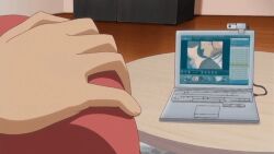 animated blackmail blowjob boy gif girl hand_on_head hentai_series living_room male/female older_female on_knees poro recording red_hair_female triangle_blue younger_male