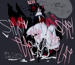1boy 1futa anal anal_sex ass ass_focus balls black_body black_hair boss boss_and_employee bottom_heavy_male cum cum_dripping cum_in_anus cum_in_ass cum_inside cum_on_balls demon demon_male evil_margan eyes futa_on_male futa_penetrating futanari gay halodouble heart kiss_mark kiss_mark_on_face kiss_marks kiss_marks_on_face kissing male oc ocs original_character penis plapping_ass plapping_big_butt pounding pounding_ass red_eyes spurt text text_bubble thick_male transfem white_skin wings wings_on_head