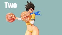 1girls 3d animated animated_gif bottomless cheerleader cheerleader_outfit cheerleader_uniform dancing english_text gif light-skinned_female light_skin looking_at_viewer meme midriff navel overwatch overwatch_2 panties pom_poms short_hair text tracer warlockdesu
