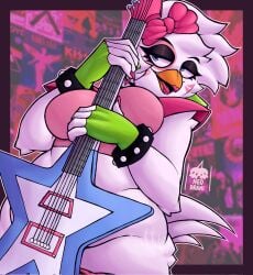 1girls 2026 2d 2d_(artwork) 2d_artwork anthro avian beak big_breasts bird bird_girl bow_(disambiguation) breasts chicken chicken_girl clothed clothed_female digital_art digital_drawing_(artwork) digital_media_(artwork) female fingerless_gloves five_nights_at_freddy's five_nights_at_freddy's:_security_breach furry furry_female galliform gallus_(genus) glamrock_chica_(fnaf) guitar holding holding_object instrument lipstick musical_instrument neodrani no_pants pantsless phasianid scottgames solo steel_wool_studios tagme white_feathers