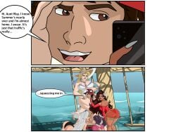 1boy4girls 2d 2d_(artwork) 2d_artwork beach beach_background bending_forward black_cat_(marvel) black_cat_(marvel_rivals) blonde_hair brown_hair comic_panel curvy_figure emma_frost emma_frost_(marvel_rivals) emma_frost_(white_wave_queen) felicia_hardy foursome fully_clothed_female hand_on_face head_between_thighs headscissor large_breasts licking_penis marvel marvel_comics marvel_rivals mouth_on_balls penis peter_parker phone psylocke psylocke_(sai) psylocke_(sai)_(breezy_butterfly) purple_hair scarlet_witch scarlet_witch_(marvel_rivals) sitting speech_bubble spider-man spider-man_(marvel_rivals) spider-man_(series) squeezing_head sun_hat two_panel_image veiny_penis wanda_maximoff webart20 white_hair x-men