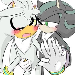 amber_eyes anthro black blush chest_tuft fur gay handjob hedgehog male male_only mephiles_the_dark multiple_males nekoru open_mouth sega sex silver_the_hedgehog sonic_(series) white_fur yaoi yellow_eyes