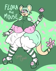 1girls 2d anthro big_ass big_breasts buckteeth clothed clothed_female english_text exposed_ass female female_focus female_only flower furry furry_female green_body guavagrunt holding_flower holding_object huge_ass huge_breasts mobian_(species) mouse mouse_ears mouse_girl mouse_humanoid mouse_tail nipples_visible_through_clothing object oc original_character pink_eyes pink_eyeshadow pose rodent rodent_humanoid sash short_hair simple_background sonic_(series) text thick_thighs thighhighs thighs vines