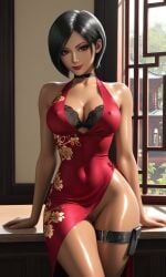 1girls ada_wong ai_assisted ai_generated arm_support bare_arms bare_ass bare_legs bare_shoulders bare_thighs black_choker black_hair bra breasts brown-skinned_female brown_eyes brown_skin capcom china_dress chinese_clothes choker cleavage covered_navel covered_nipples dress eyebrows eyelashes eyeliner eyeshadow hi_res hourglass_figure large_breasts lipstick long_eyelashes looking_at_viewer makeup mascara medium_breasts narrow_waist no_panties petite petite_body petite_female pussy realistic red_dress resident_evil resident_evil_2 resident_evil_2_remake resident_evil_4 resident_evil_4_remake shiny_skin short_hair side_slit sleeveless_dress smile solo thigh_strap waifufamily wide_hips window