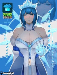 1girl 1girls 2d english_text female female_focus female_only gijinka human human_female ice-shroom_(pvz) large_breasts light-skinned_female meeowgypt mommy plant plants_vs._zombies plants_vs_zombies solo solo_female text video_game_character watermark