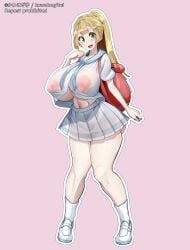 bag blonde_hair kawahagitei lillie_(pokemon) pink_nipples pokemon pokemon_sm skirt topwear transparent_clothing