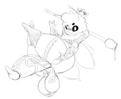 1anthro 1boy anthro anthro_only axoarts bee grabbing_own_ass holding_object large_penis laying_on_side penis_between_legs scepter smug_face veiny_penis