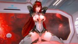 1boy 1girls 3d 3d_model armor audio ayshite bodysuit breasts breasts_out female female_on_top highres interspecies large_breasts long_hair male mostly_clothed penis punishing:_gray_raven red_eyes red_hair riding riding_penis robot_girl sex sound sound_effects tagme uncensored vera_(punishing:_gray_raven) video