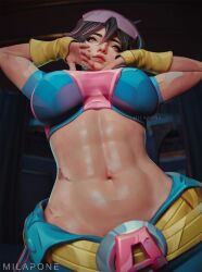 3d abs female jubilation_lee jubilee jubilee_(marvel_rivals) low-angle_view marvel marvel_rivals midriff milapone navel