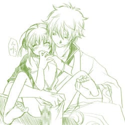 1boy 1girls 2009 age_difference barefoot blush bun_cover china_dress chinese_clothes double_bun female from_behind gintama gintoki_sakata kagura_(gintama) male monochrome mosaic_censoring no_bra pelvic_curtain pelvic_curtain_lift reverse_upright_straddle sitting_on_lap sitting_on_person sketch small_breasts smile spread_legs vaginal_penetration