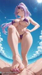 1girls ai_generated barefoot beach big_breasts bikini bikini_bottom bikini_top breasts curvy curvy_body curvy_female dreamyan_ai feet foot_fetish foot_focus footjob height_difference hi_res high_quality high_resolution highres horn huge_breasts large_breasts long_hair looking_at_viewer male_pov micro_bikini oni ponytail pov purple_eyes purple_hair seductive seductive_eyes seductive_look seductive_mouth seductive_pose seductive_smile shion_(tensei_shitara_slime_datta_ken) single_horn size_difference smile smiling standing standing_on_one_leg tall_female taller_female tensei_shitara_slime_datta_ken thick_ass thick_thighs thighs toes uncensored