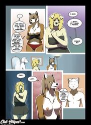 after_sex anthro blush breasts canine chelsea_(original_character) clubstripes comic feline female fur furry lacey_(meesh) male meesh nipples nude straight the_valet_and_the_vixen