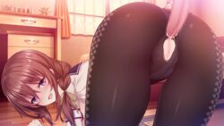 anal ass blush book braids brown_hair bug_system censored cum game_cg haze_man_-_the_local_hero_- kyou_(kurifuto) long_hair panties pantyhose penis purple_eyes pussy ribbons seifuku sex torn_clothes twintails underwear yufanuries