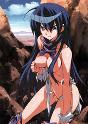 1girls ahoge angry beach blue_eyes blue_hair breasts cleavage clothing cloud eve_neuschwanstein female large_breasts legs long_hair needless nipples nude nude_filter nyantype photoshop pussy scan sky solo torn_clothes uncensored very_long_hair wardrobe_malfunction