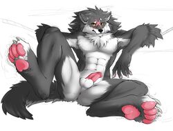 amadeusvirus anthro anus ass canine fur furry looking_at_viewer male male_only nude paws penis pose smile teasing wolf