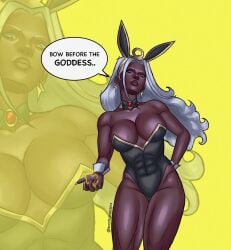 1girls african african_female big_breasts breasts bunny_ears bunnysuit cleavage dark-skinned_female dark_skin female marvel scarltchaosjnx solo storm_(x-men) white_hair x-men