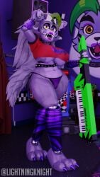3d 3d_(artwork) animatronic_female big_ass big_breasts big_butt blender dressing five_nights_at_freddy's five_nights_at_freddy's:_security_breach fnaf huge_ass huge_breasts lightningknight mega_pizzaplex roxanne_wolf_(fnaf) solo wolf wolf_girl