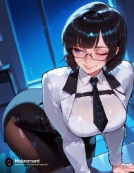 1girl 1girls absurd_res absurdres ai_generated ass bangs big_ass big_breasts black_hair blue_eyes blunt_bangs breasts female female_focus goddess_of_victory:_nikke hi_res high_quality high_resolution highres large_ass large_breasts mana_(nikke) nekromant nikke short_hair solo_focus straight thick_thighs video_game video_game_character video_games wide_hips