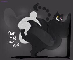 1anon 1anthro1human 2boys anonymous_male axoarts chubby chubby_male deltarune friend_(deltarune) gay holding_onto_partner holding_onto_wall hung_bottom large_ass large_breasts manboobs naked plap_(sound) plapping size_difference smaller_dom smaller_dom_larger_sub tongue_out y/n