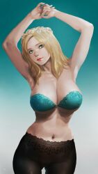 1girls 21yc armpits belly belly_button blonde_hair boobs delia_(vindictus) leggings looking looking_at_viewer milf tagme teasing teasing_viewer underwear vindictus