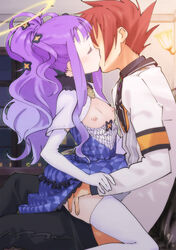 1girls bitibiti blue_dress blush breasts closed_eyes clothed_sex clothing dress dress_lift elbow_gloves exposed_breasts female folth_(summon_night) gloves halo kissing long_hair male nipples open_mouth penetration purple_hair red_hair romantic romantic_couple sex skirt skirt_lift small_breasts spinel_(summon_night) spread_legs summon_night summon_night_5 thighhighs vaginal_penetration white_gloves white_legwear white_thighhighs