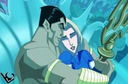 fantastic_four:_world's_greatest_heroes gif invisible_woman loop loopguy looping_animation marvel marvel_comics namor no_sound submerged_in_water sue_storm throne